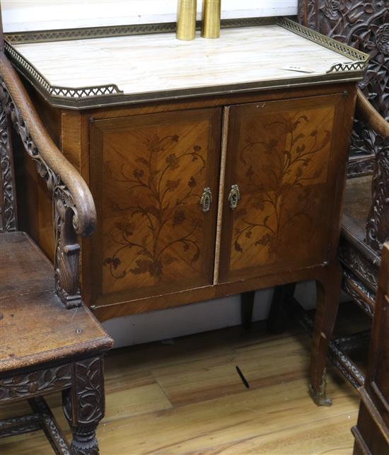 A French kingwood and marquetry marble topped cabinet W.65cm